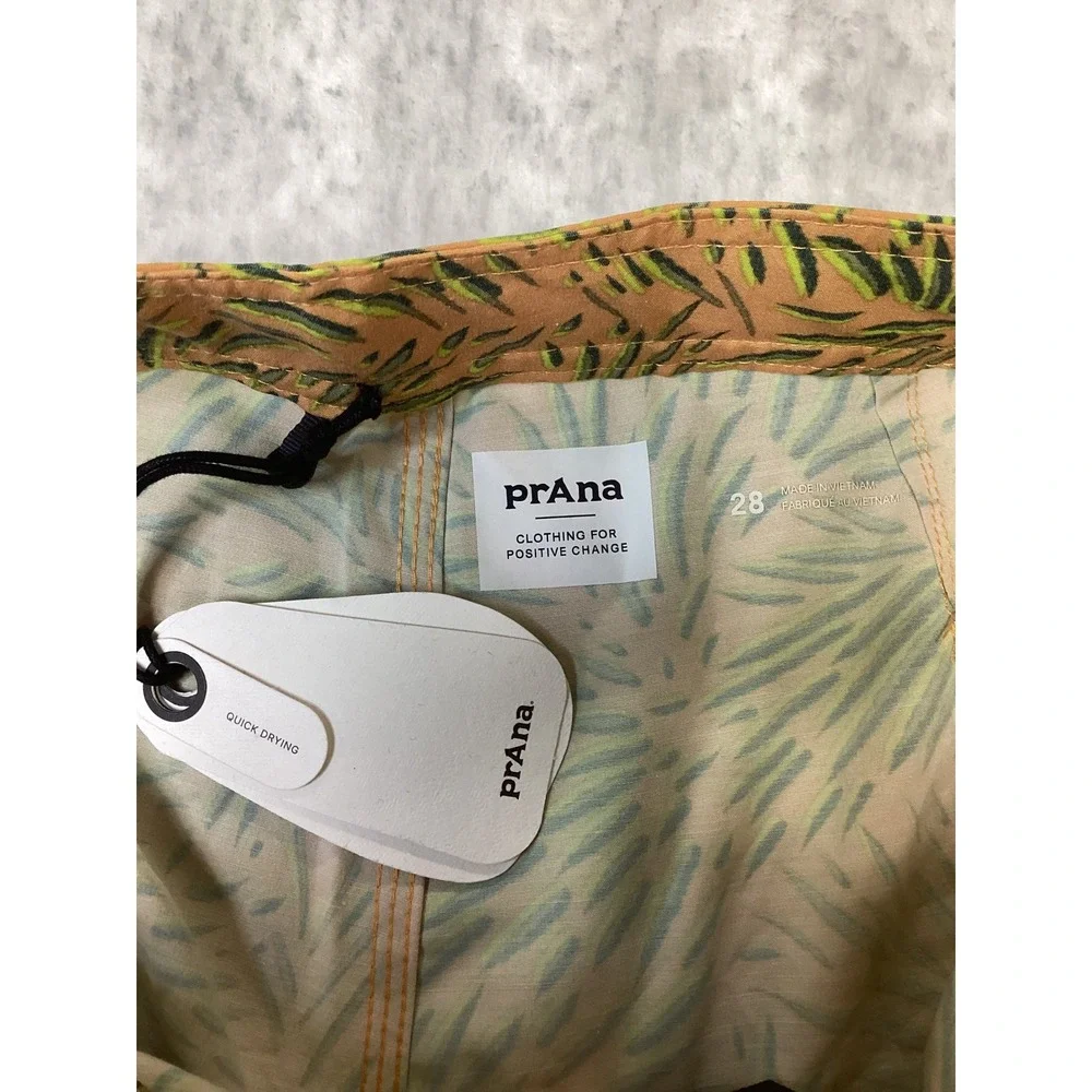 Prana Rock Shock Boardshorts Aura Glow Fronds Orange Green Mens 28 8 Inseam NEW
